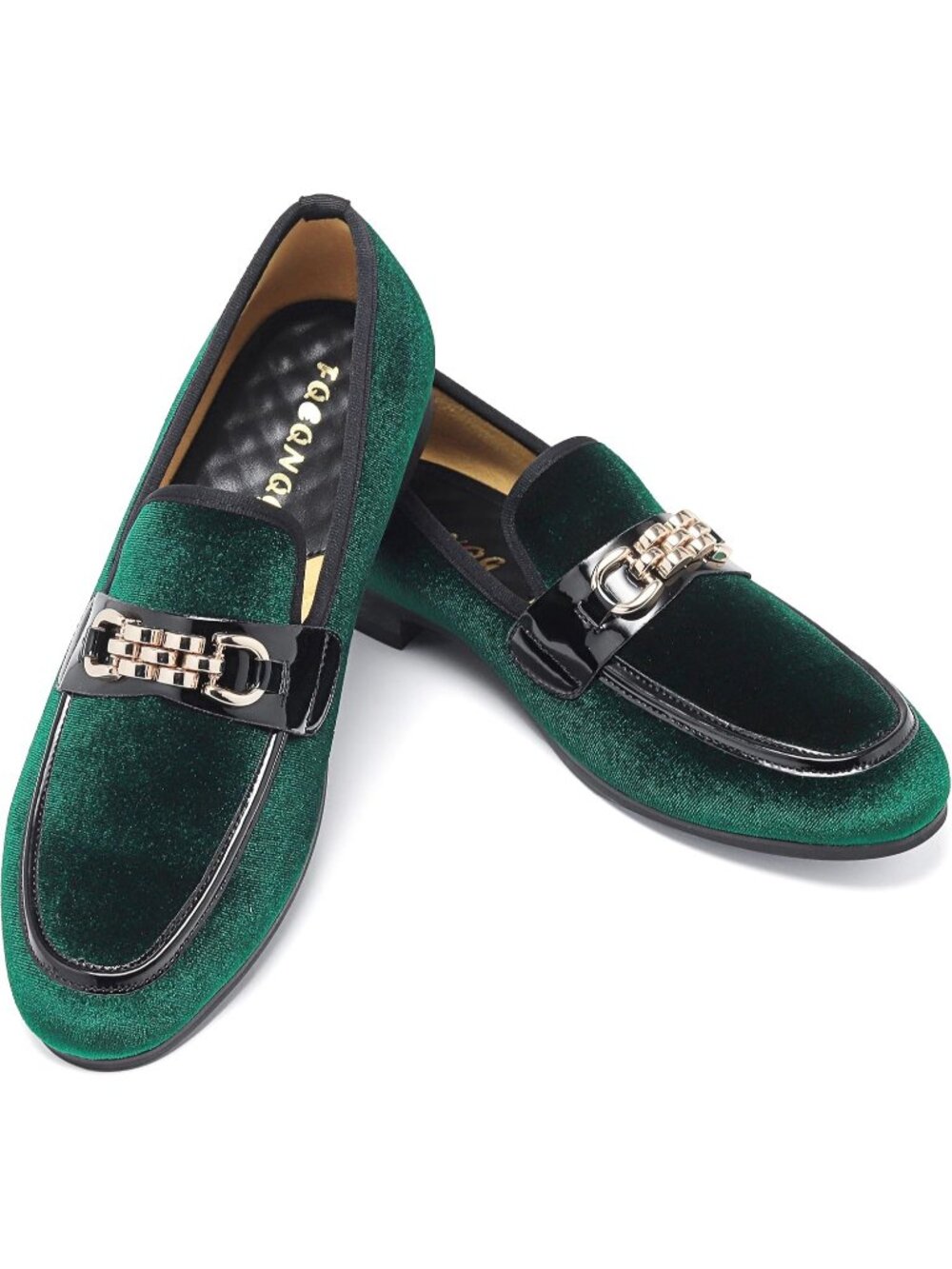 Men's Green Velvet Gold Horse Bit Classic Loafer Slip On Casual Dress Shoes